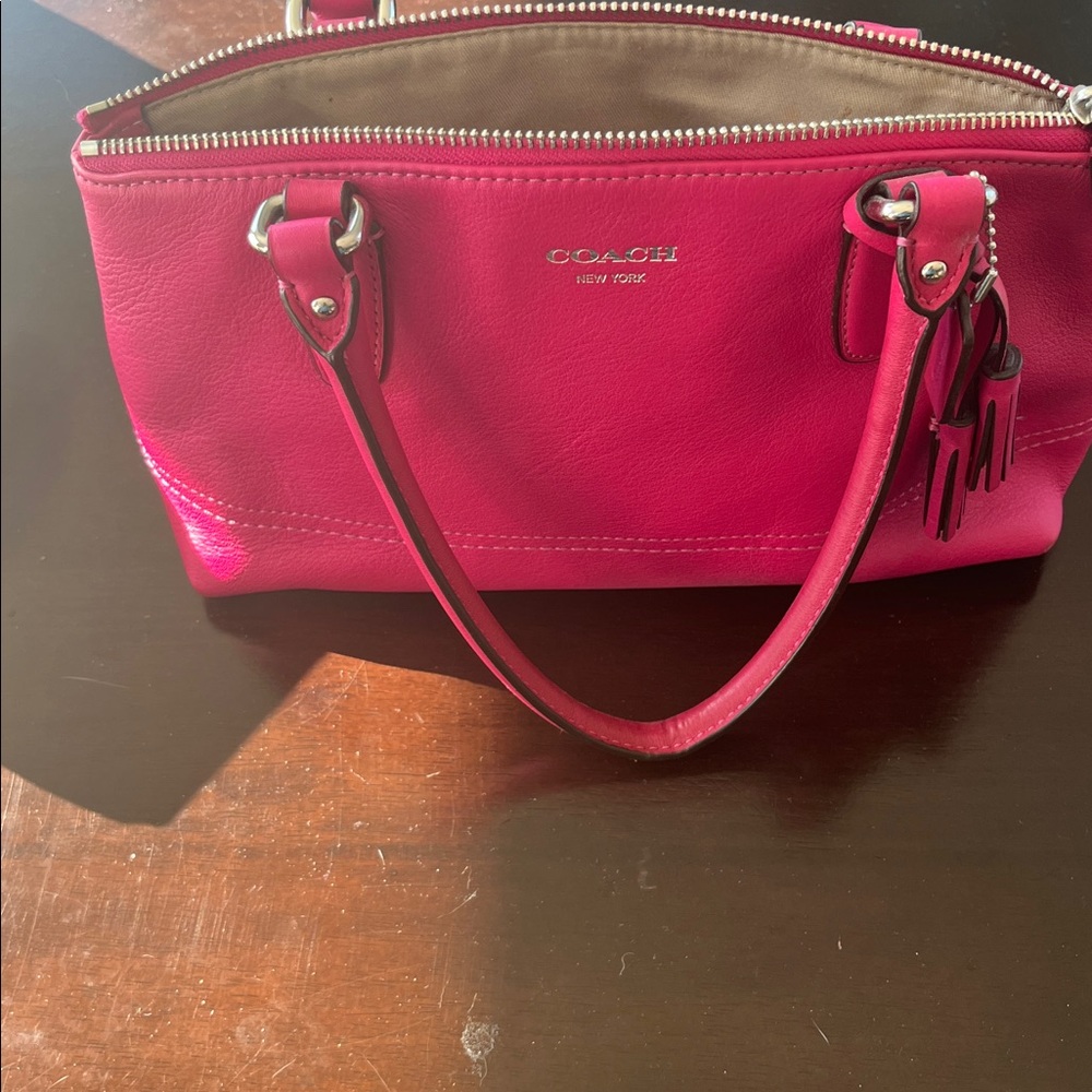 Coach Fuchsia Leather Tote with Silver Accents